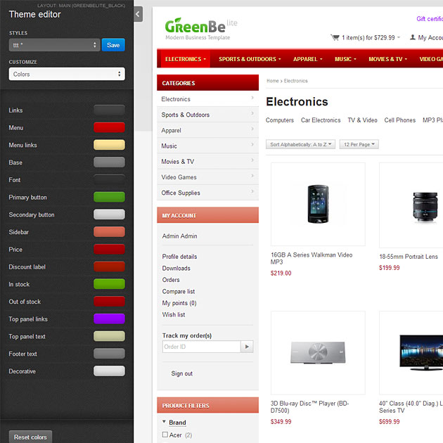 color changing via theme editor