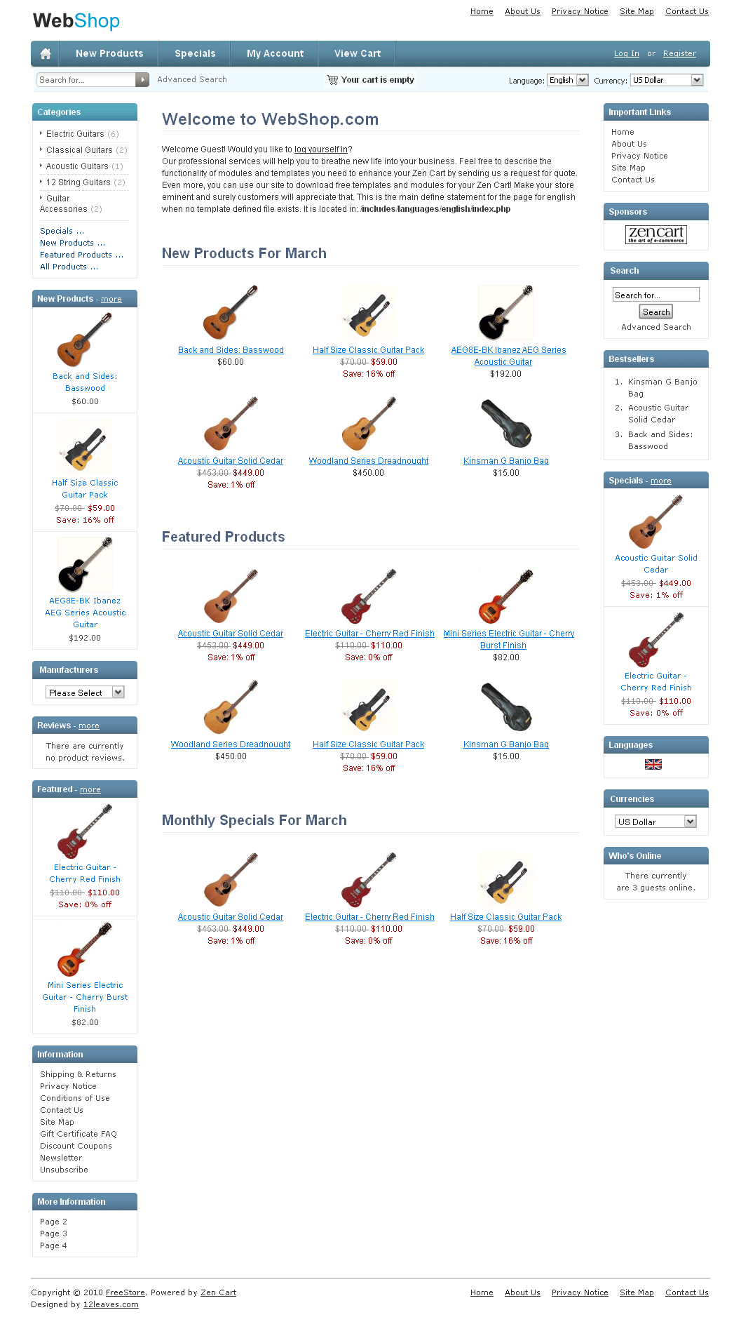 Free Zen Cart Templates pure blue Free Zen Cart Templates