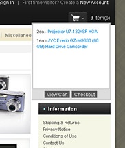 Shopping cart dropdown